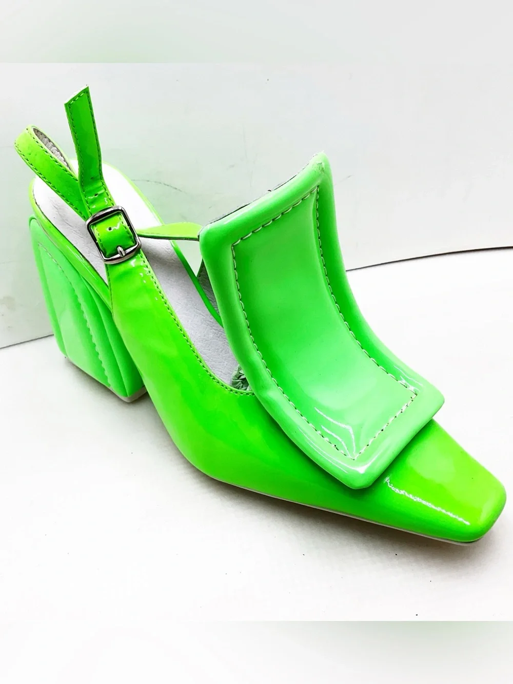 🆕{Jeffery Campbell} Picasso Neon Green Square-Toe Slingback Heels